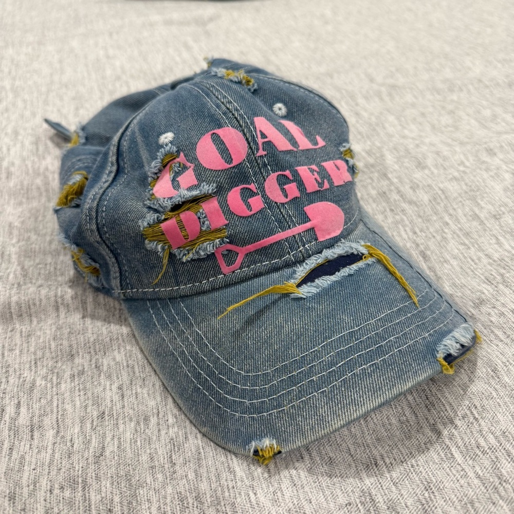 NWT MAP Distressed Denim Cap GOAL DIGGER